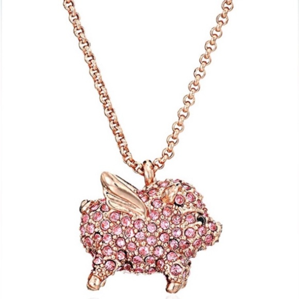 Kate Spade New York Pink Pave Pig Mini Pendant Necklace, 17", original dust bag.